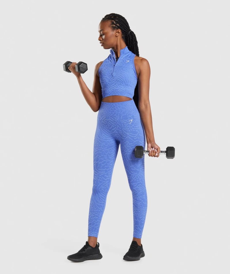 Women's Gymshark Adapt Animal Seamless 1/2 Zip Cropped Tops Blue | CA 0N5A73